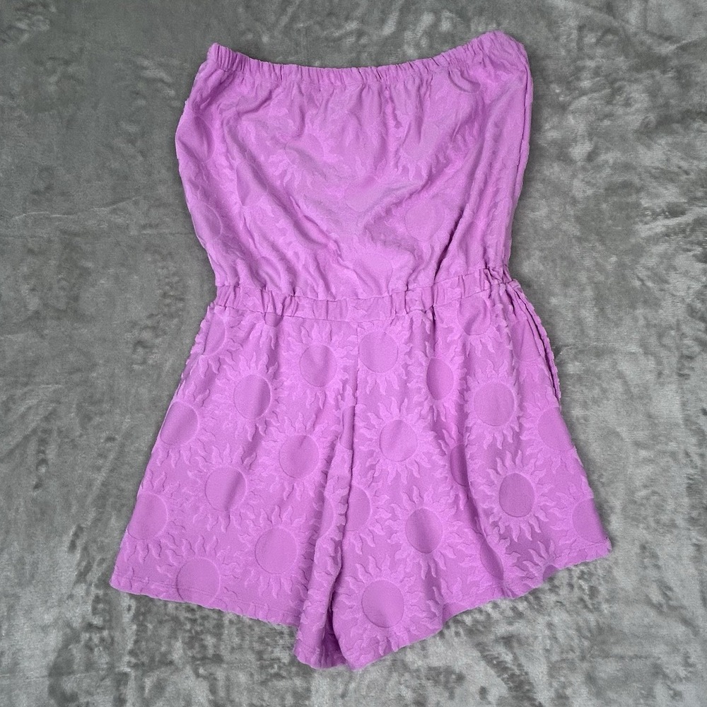 Roxy NEW LARGE Strapless Terry Large Romper Pink Lilac Beach Cover Up One Piece - Picture 2 of 16
